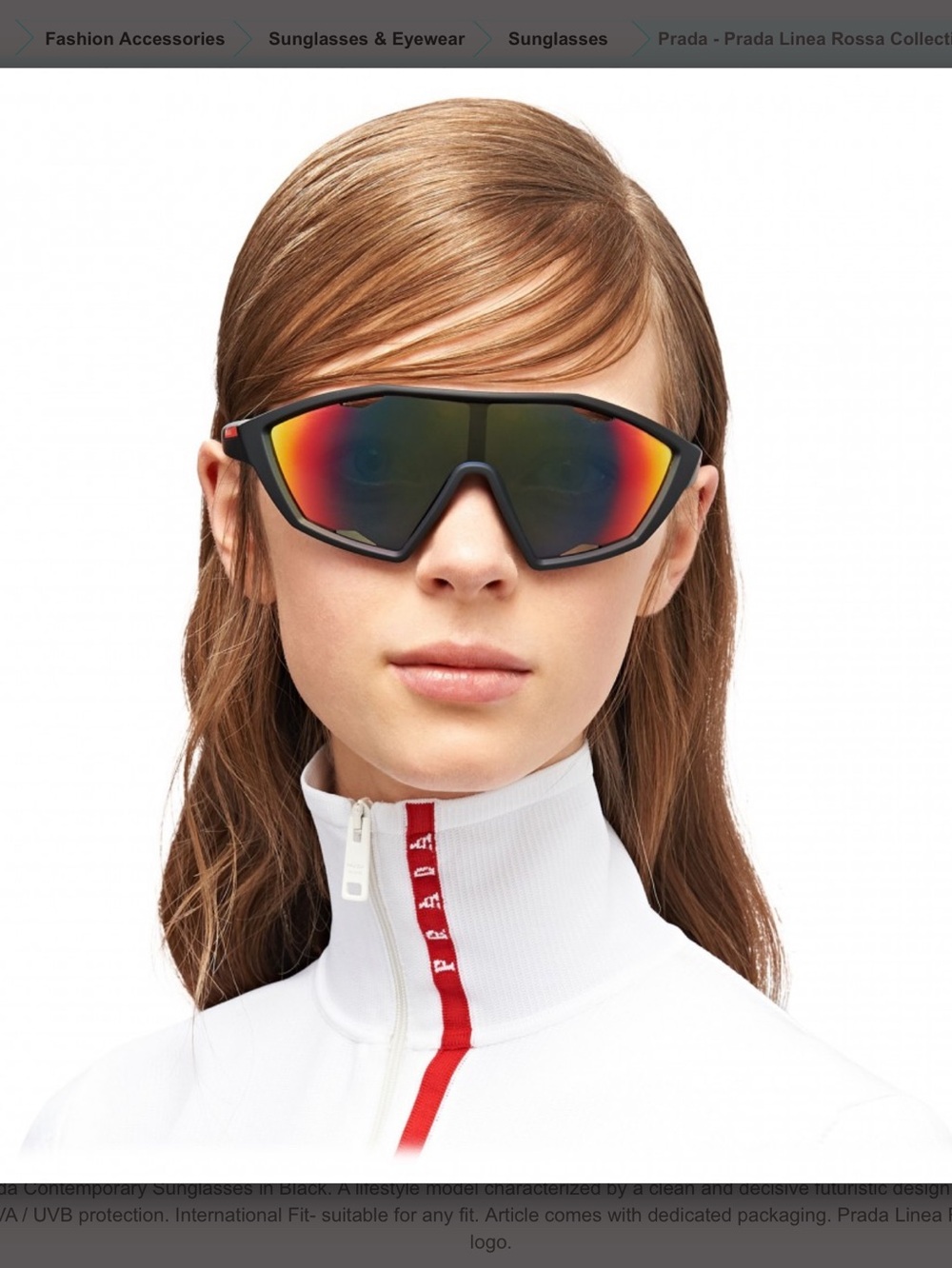 Final Price- Prada Unisex Black Frame Sports Sunglasses with Red Mirrored Lenses
